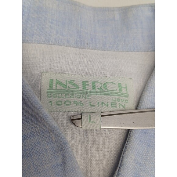 Inserch Collezione Blue 100% Linen Shirt Sz L Button Up Short Sleeve Mens - Picture 8 of 10